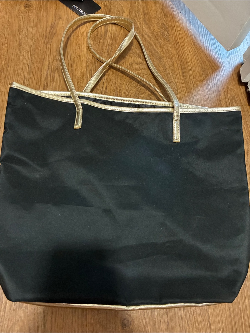 Black Tote Bag with Gold Trim - Women